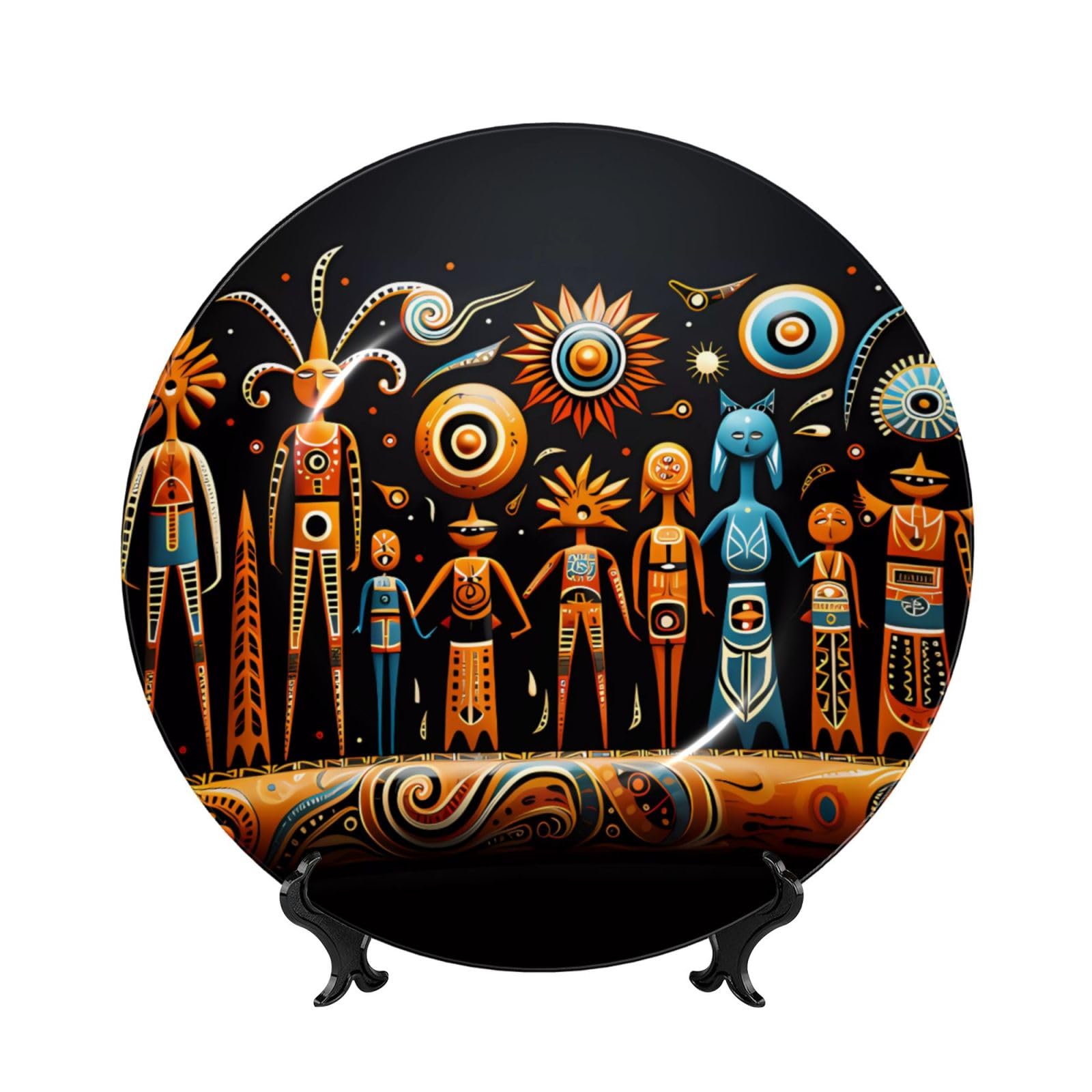 SXZVVBN Primitive Totem Bone China Decorative Plate Art with Stand Removable Adhesive Hanging for Home Office 7in