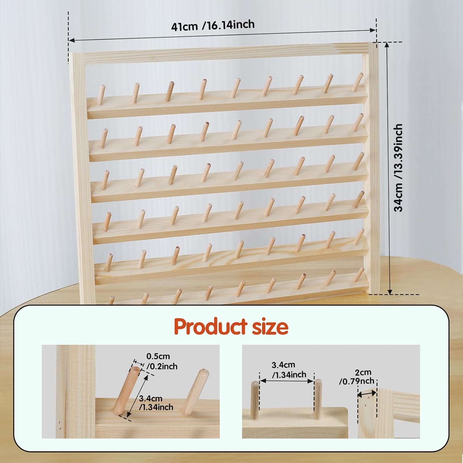 2 Pack Wooden Thread Holder - 54 Spool Wall Mounted Rack With Screws for Sewing and Embroidery Threads, Hair Bands - Multi-Purpose Organizer (US)