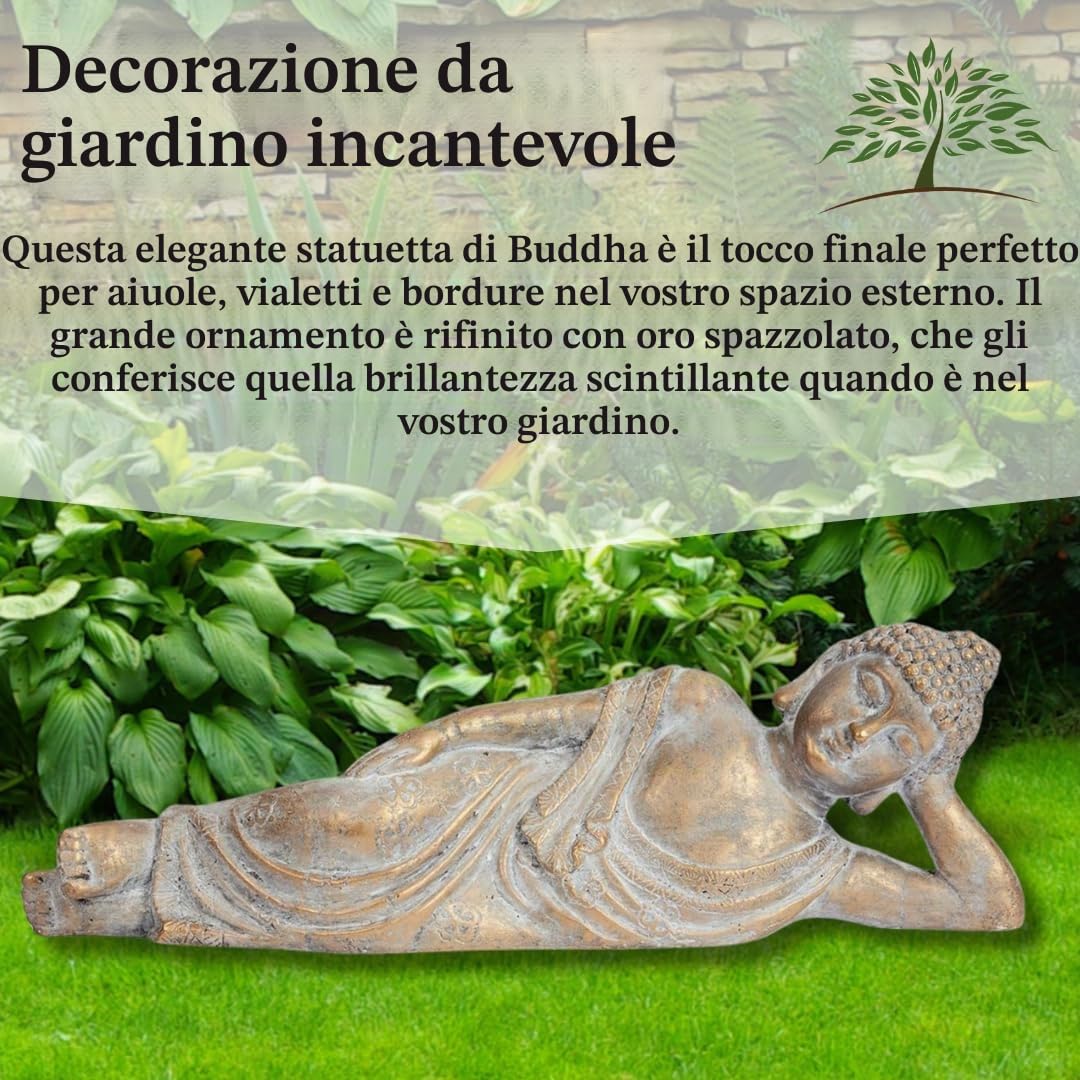 Garden Mile Grandi ornamenti Buddha sdraiato del Buddha della fortuna per la casa e il giardino - Ornamenti da giardino per la meditazione Fung Shui Impermeabili Decorazioni da giardino per interni o