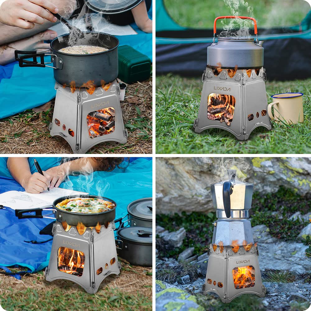 Lixada Camping Stove,Compact Folding Titanium Wood Stove with Mini Alcohol  Stove for Outdoor Camping Cooking Picnic : Amazon.ca: Sports u0026 Outdoors
