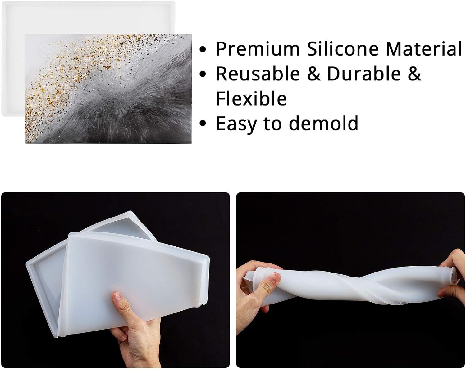 4 Pieces Large Tray Resin Molds, Gartful Silicone Jewelry Tray Molds, Geode Agate Platter Mold for Making Faux Agate Tray, Serving Board, Coaster, Fruit Mat, Home Decor(3*Rectangle, 1*Square)