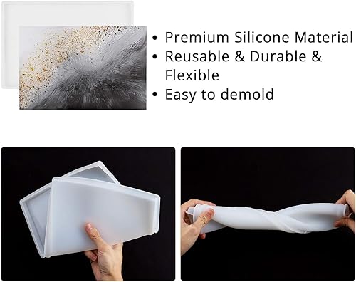 Miniatura 3 de Gartful 8 moldes de resina para bandeja, 4 moldes de resina de bandeja grande + 4 moldes de mango de bandeja de silicona, molde de bandeja de ágata