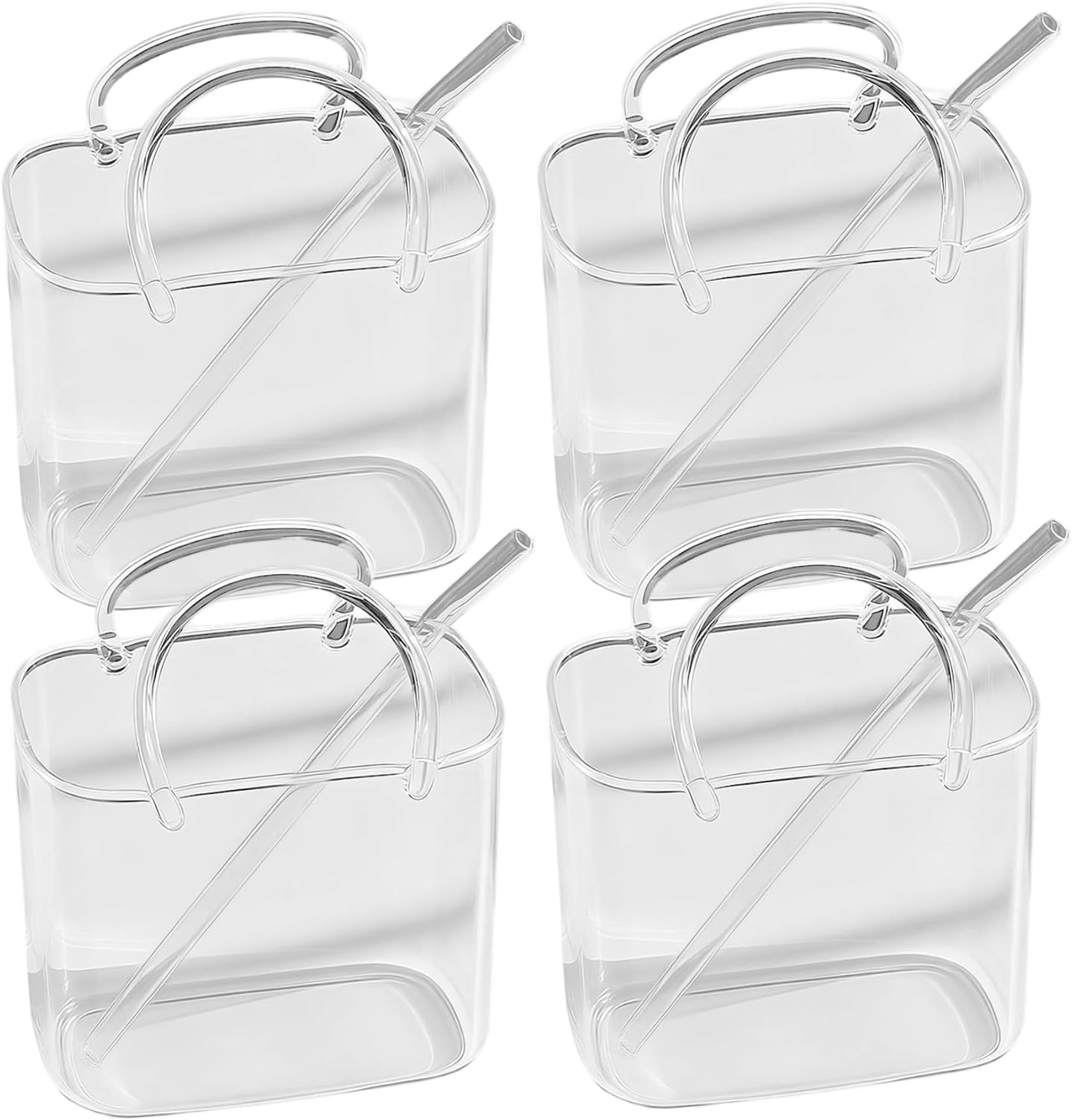 Glass Purse Glass Purse for Drinks, 4PCS Unique Drinking Glasses with Straws, Cute Cocktail Glasses Handbag Design for Juice, Mocktails, Party