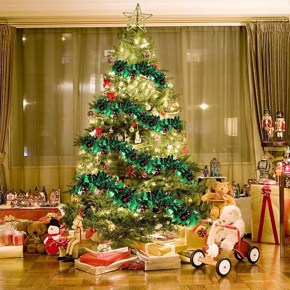 Set 5 Festoni Natalizi A Spirale Verde - Decorazioni Per Albero Di Natale, Morbidi, Riutilizzabili, Per Interni Ed Esterni