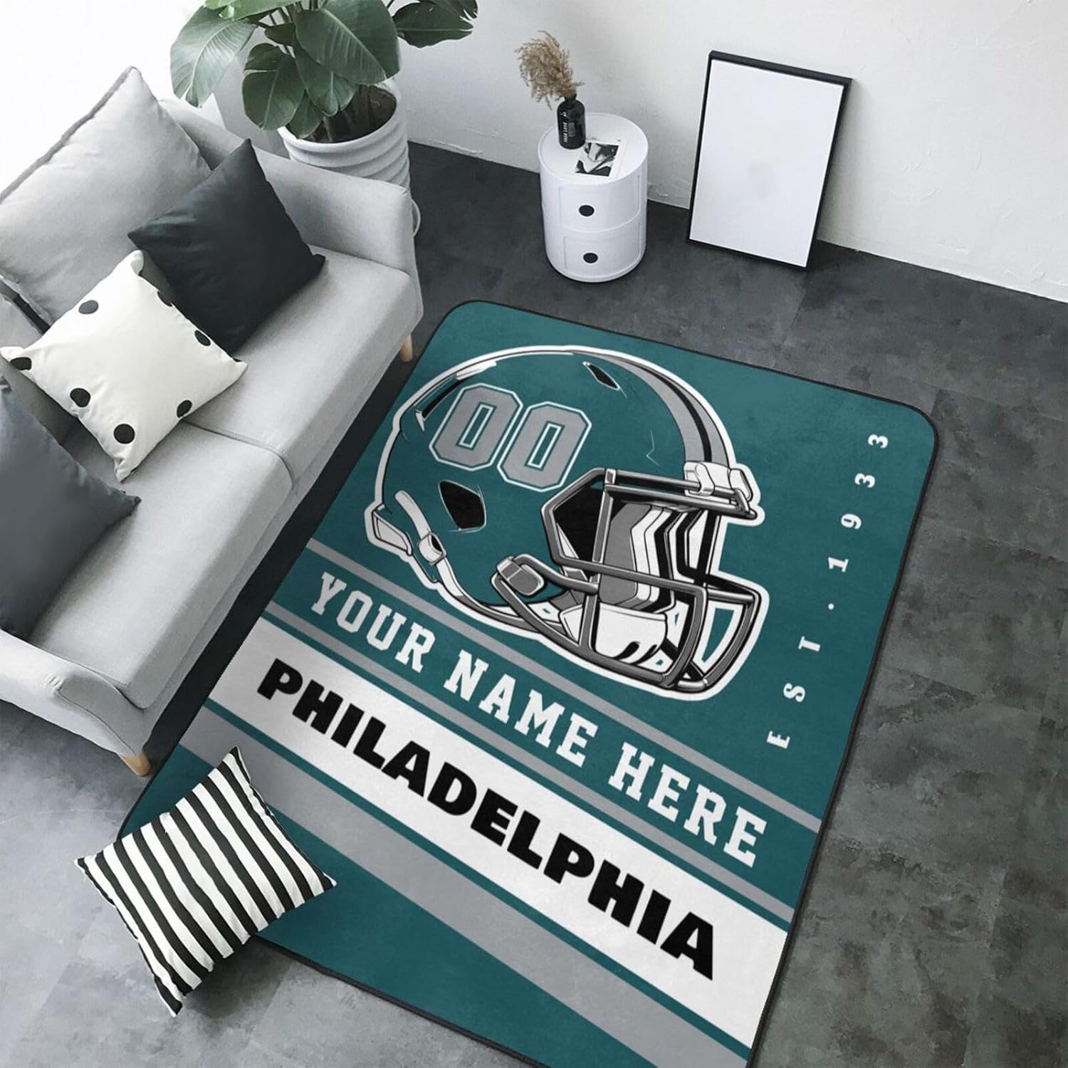 Custom Philadelphia Rug for Bedroom Personalized Area Rugs with Name and Number Custom Football Carpet Gifts for Fans Men Women