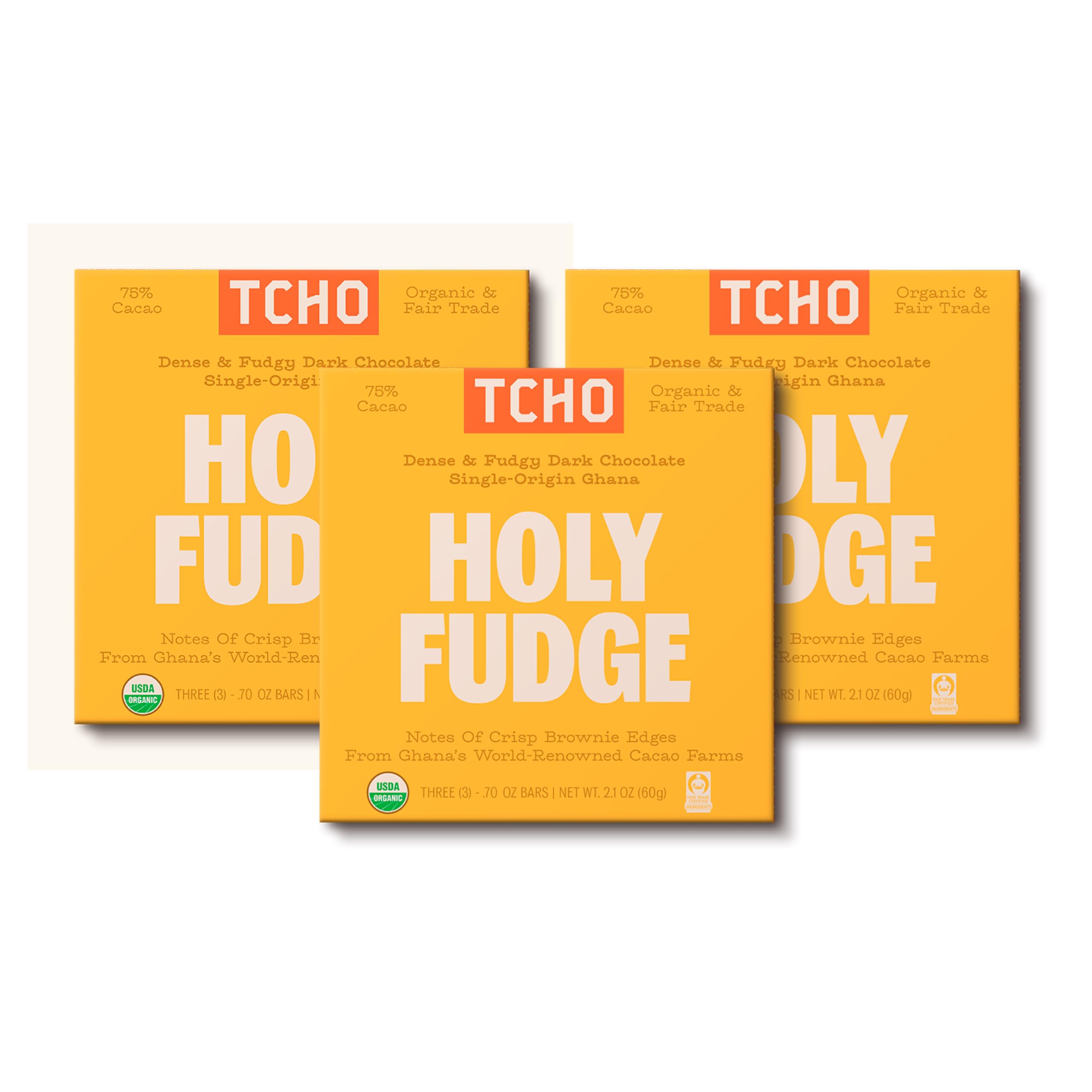 Holy Fudge 75% Dark Chocolate Bars (3 pack) | Single Origin, Plant Based, Organic & Fair Trade | Non GMO, Non-Dairy, Vegan, Soy Free (2.1oz each)