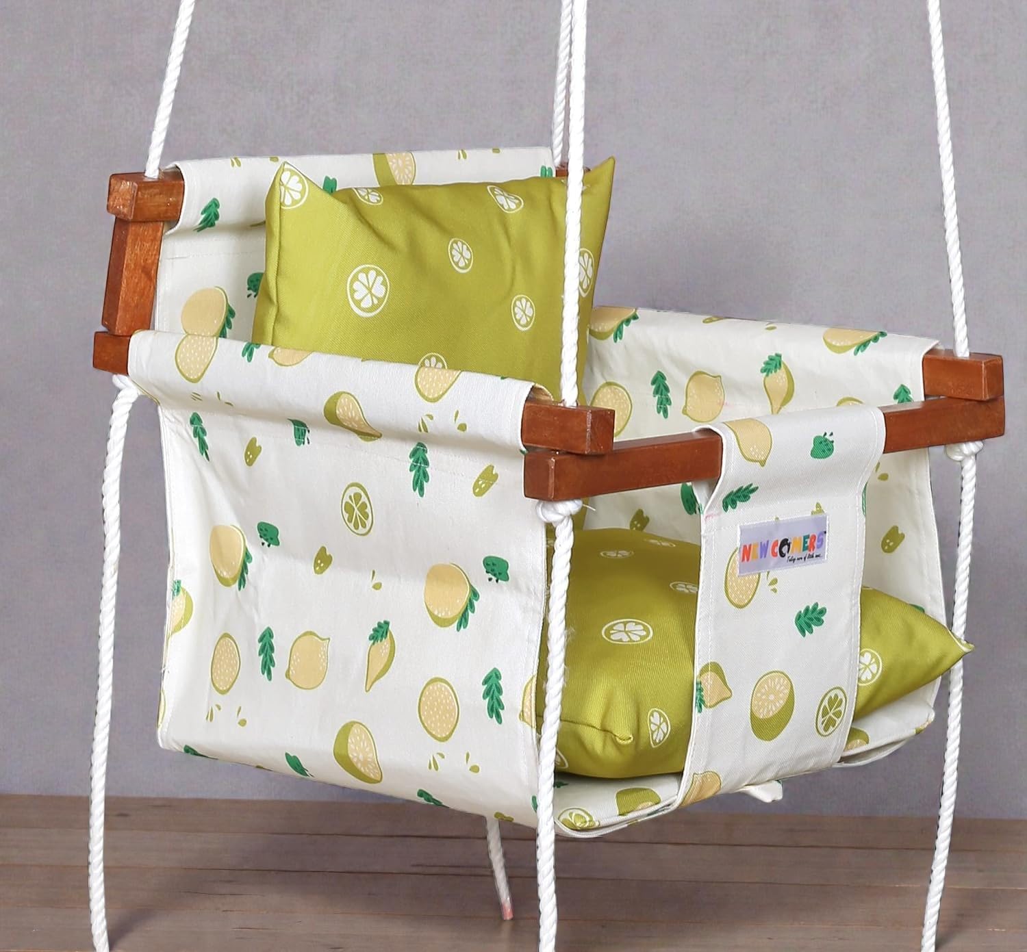 NEW COMERS® Cotton Swing for Kids, Jhula for Baby, Baby Swing Hanging Indoor Outdoor, Baby Garden Swing with Safety Belt & 2 Pillows (6 Months to 4 Years) (Up to 20 kg)-Yellow (TC 150/300) 908-image-27