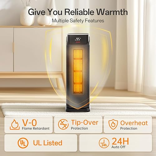 Miniatura 7 de BREEZOME Calentador de espacio para interiores, calentadores eléctricos portátiles PTC de 1500 W para el hogar con termostato y oscilación de 90,