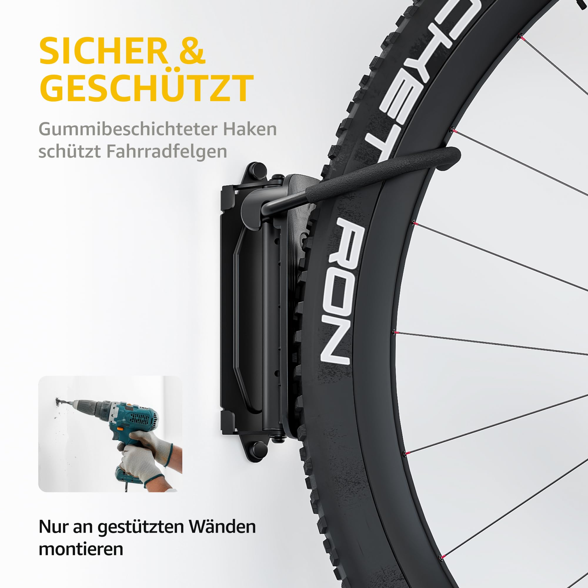monTEK Schwenkbare Fahrrad-Wandhalterung, Fahrradaufhänger für die Garage, Wandhalterung für Fahrräder, Platzsparender Stabiler Wandfahrradstände