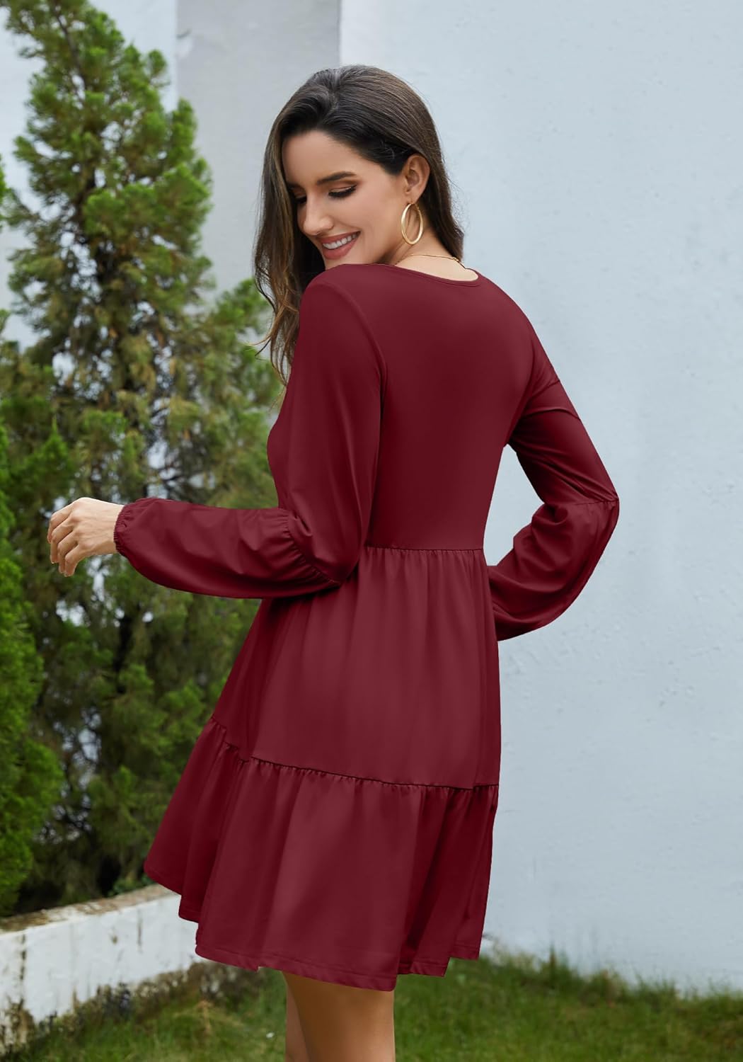 Dresses for Women Casual Long Sleeve V Neck Flowy Swing Tunic Dress Fall Outfits 2025 - Image 3