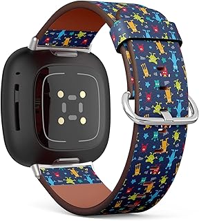 CJBROES Replacement Leather Watch Band, Compatible with Fitbit Versa 3 and Fitbit Sense of Wristband Bracelet Accessory - Cartoon Cute Monsters