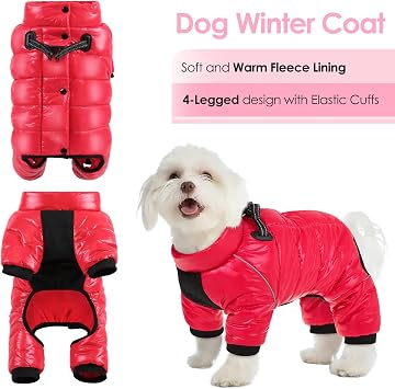 AOFITEE Dog Coat Waterproof Dog Jacket Warm Fleece Full Body Dogs Snow Suit