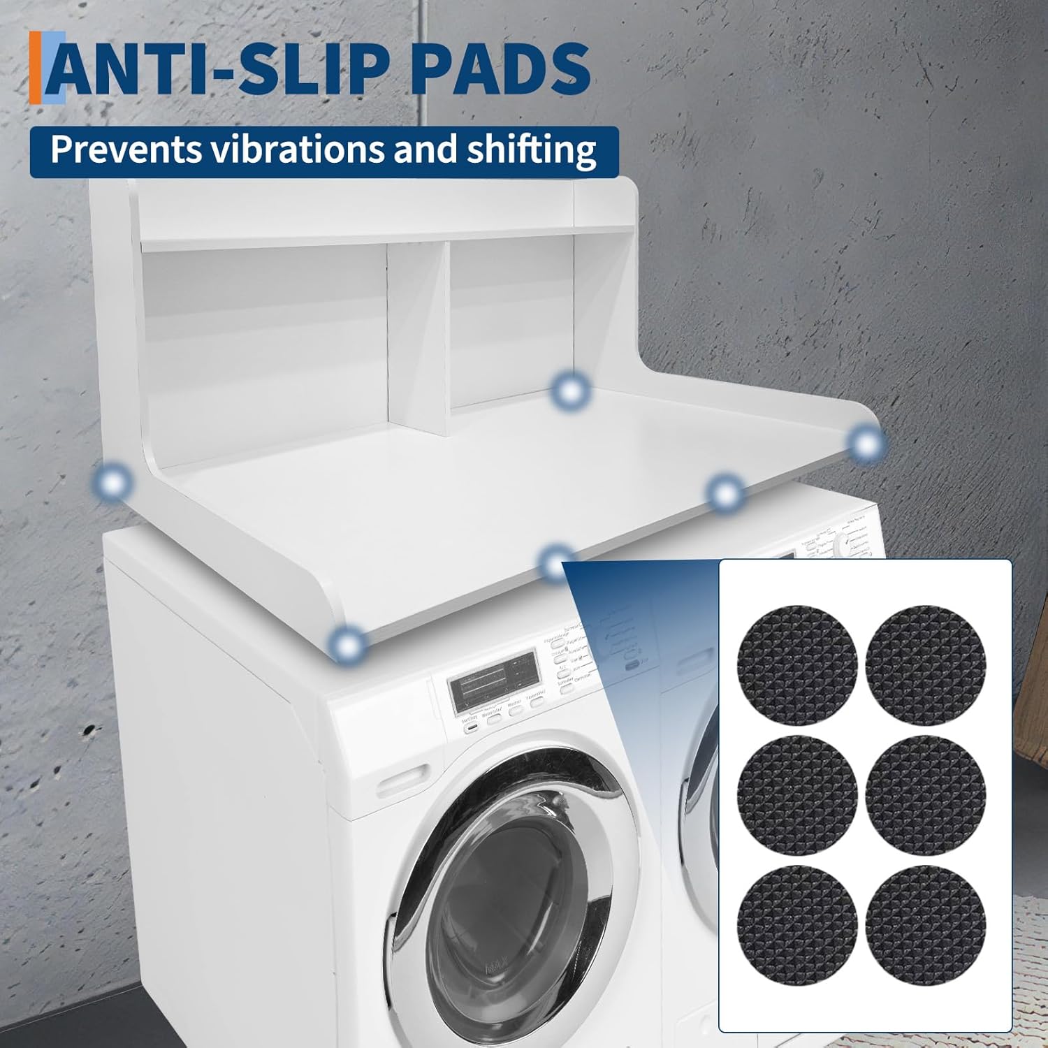 2-Tier Washer Dryer Countertop with 2.75" H Edge Rails, Wood Laundry Countertop For Washer and Dryer, Waterproof Topper Cover with Anti-Slip Pads for Laundry Room Organization and Storage