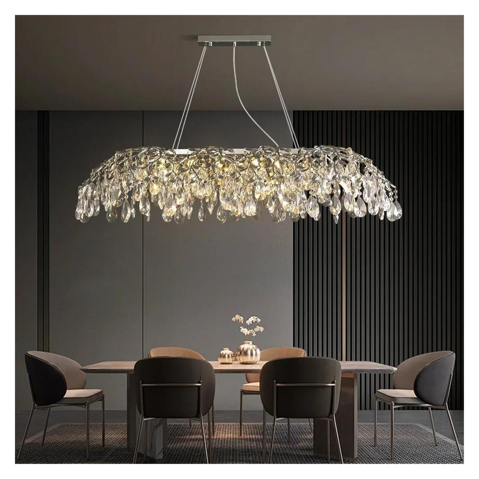 Genérico Lámparas de araña, Lámparas colgantes de techo modernas con LED cristal dorado cromado for sala estar, comedor, iluminación colgante, lámparas decoración del hogar(Chrome,L130xW54xH30cm)