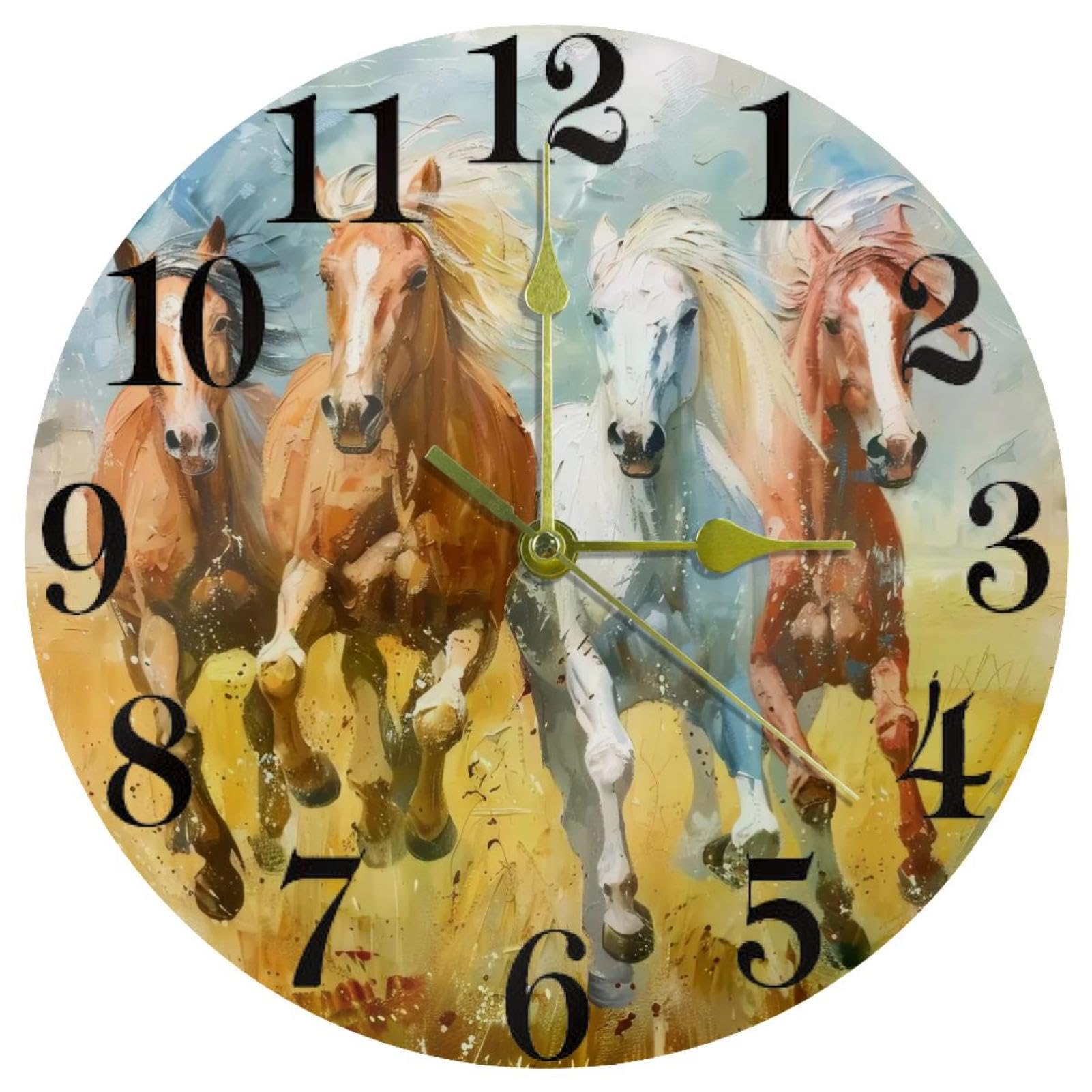 Horloge murale chevaux peints pour la cuisine et la maison