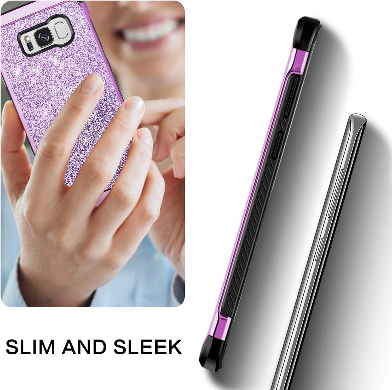 BENTOBEN Galaxy S8 Case, Phone Case Samsung S8, Bling Sparkly Glitters Slim Fit Shockproof Protective Dual Layer Hybrid Hard PC Soft TPU Bumper Drop Protection Non-Slip Girl Women Phone Covers, Purple