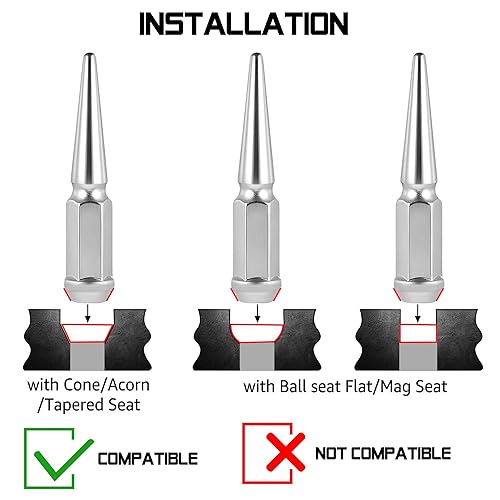 Miniatura 2 de Tuerca de rueda de pinchos 916-18, 32 tuercas de llanta de 916 x 18 para Ram 1994-2011 1500 2500 35001988-1998 F250 F350, asiento cónico cromado de