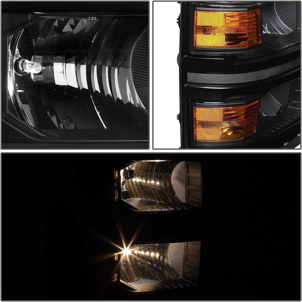 Auto Dynasty Headlight Assembly Compatible with 2014 2015 Chevy Silverado 1500, Factory Style Headlamp Replacement, Passenger Right Side, Black Housing Amber Corner, GM2503389