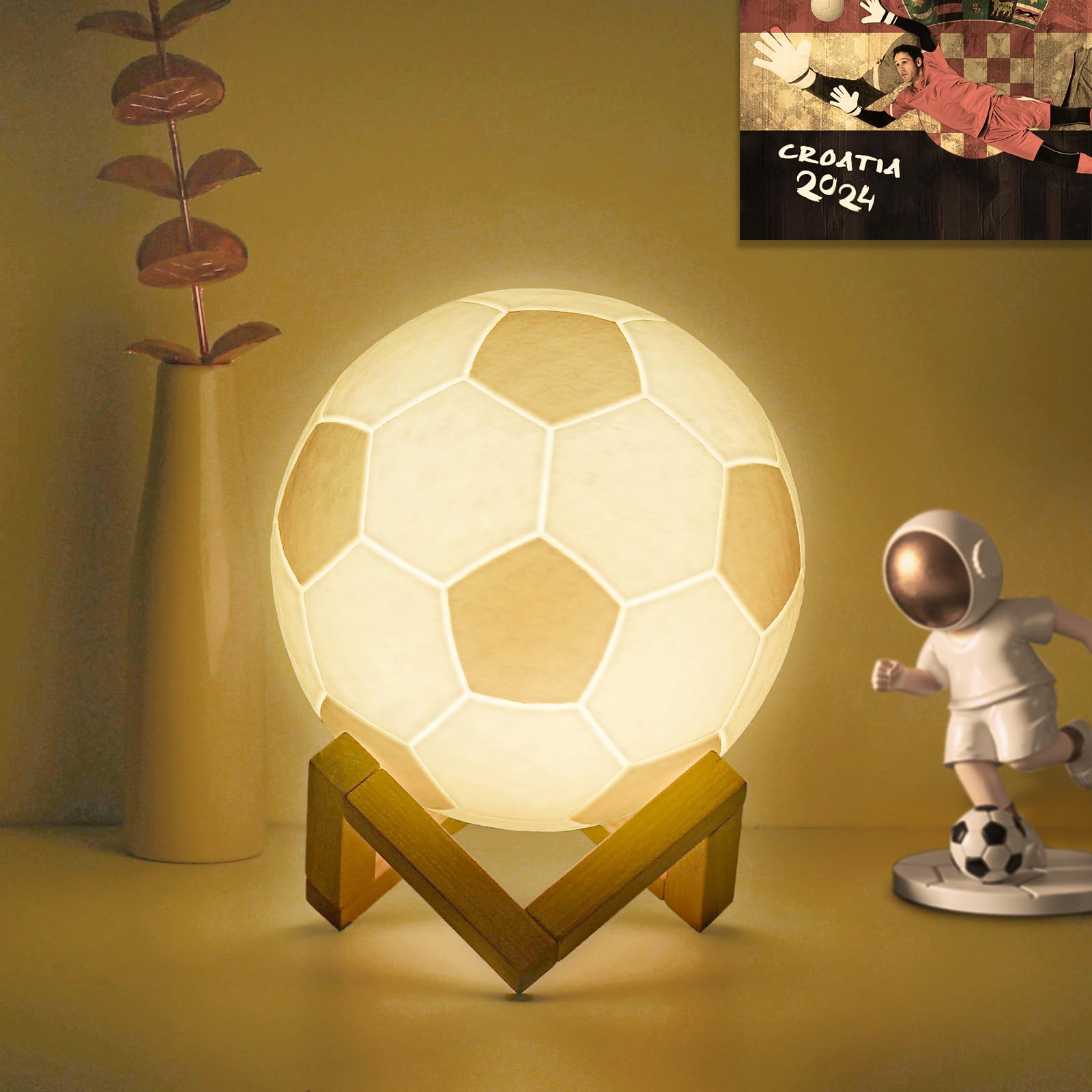 Mydhall Soccer Lamp Night Light with Remote 16 Color Bedside Table Lamp Gifts for Dad Men Boys and