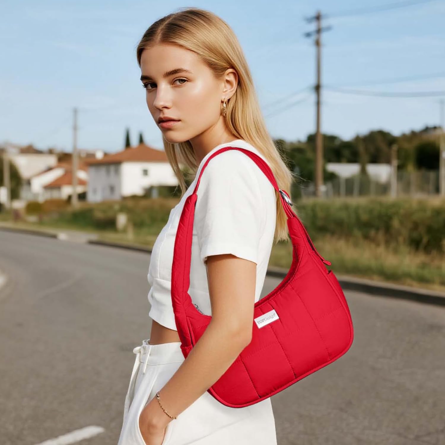 TOPDesign Quilted Puffer Shoulder Bag for Women, Trendy Lightweight Hobo Crescent Bag with Adjustable Strap - Image 2