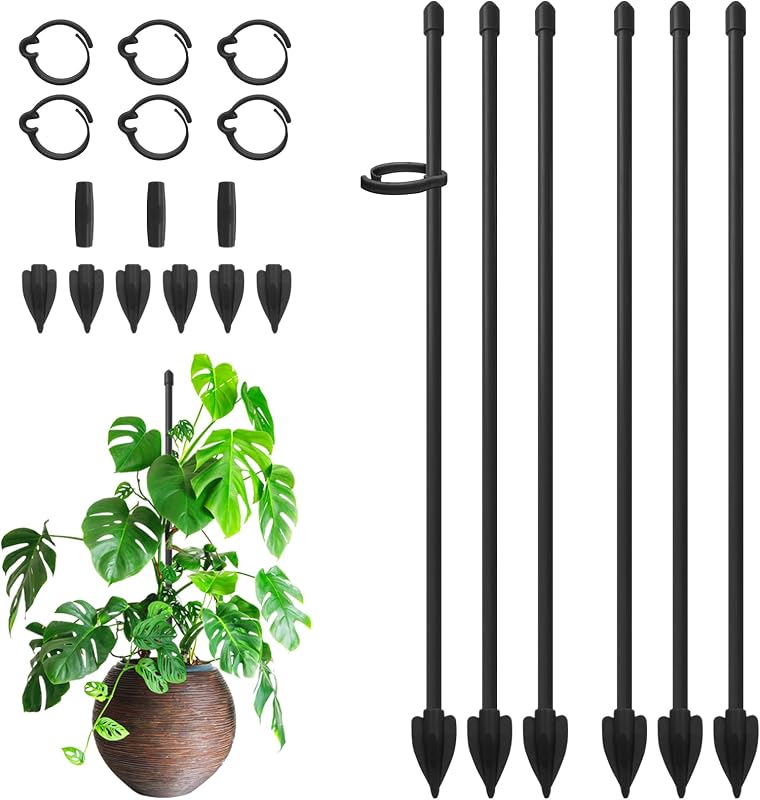 Plant Stakes for Indoor Plants, Plant Support Stakes, 14 Inch | Adjustable Fiberglass Plant Sticks with Clips for Indoor Outdoor Monstera Tomato Orchid Potted Plants Flower, 6 PCS
