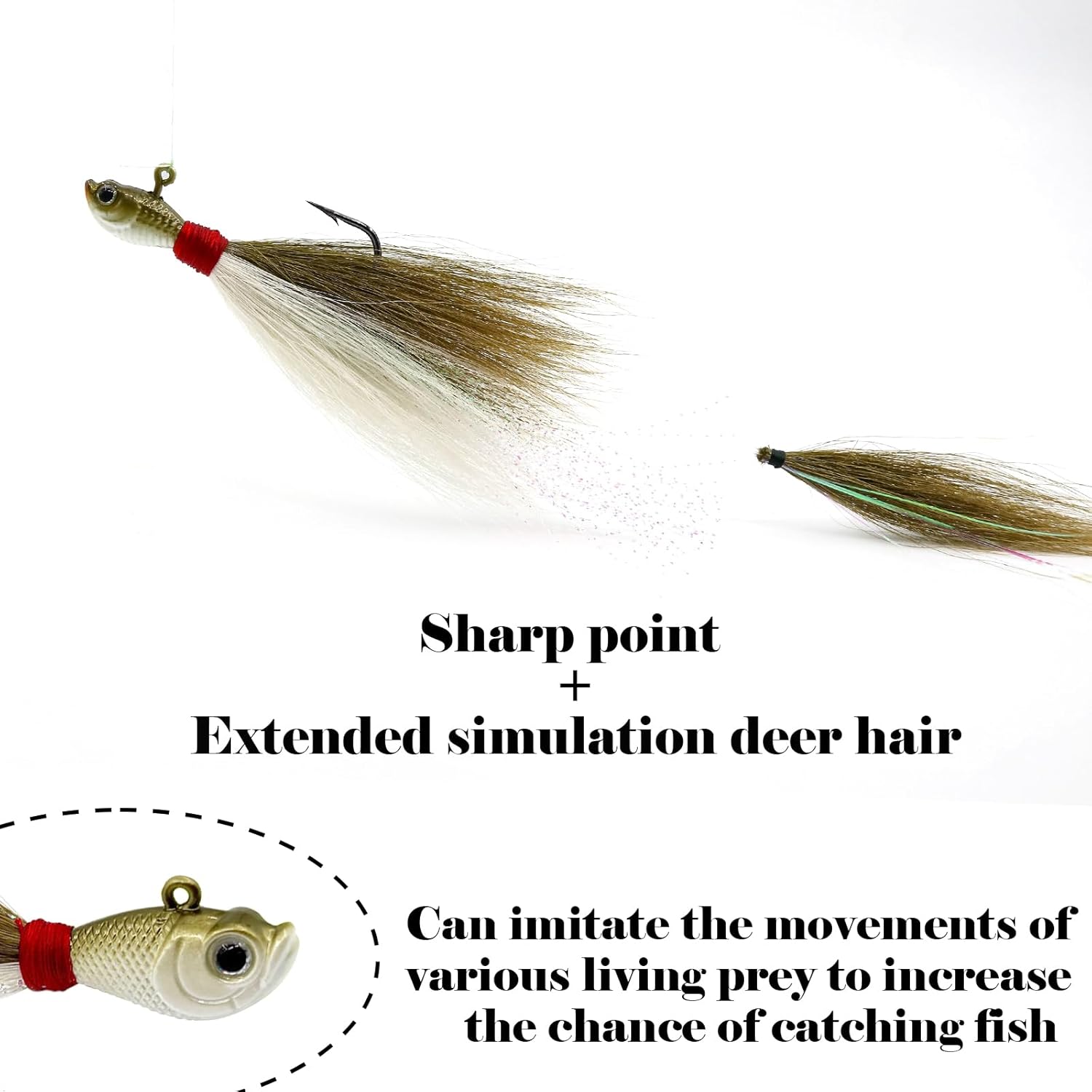 Bucktail Jigs Saltwater 3Pcs/5Pcs Fish Hair Jig Lure Hooks,Fishing Hair Swimbait Jig Head Deer Hair Jig Surf Fishing for Walleye Striper