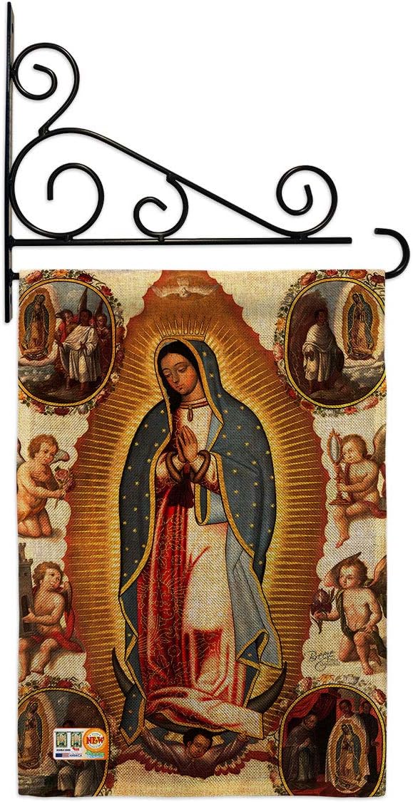 Our Lady of Guadalupe Burlap Garden Flag Religious Faith Hope Grace Peace Dove Christian Religion Easter Small Decorative Gift Yard House Banner Double-Sided Made In USA 13 X 18.5
