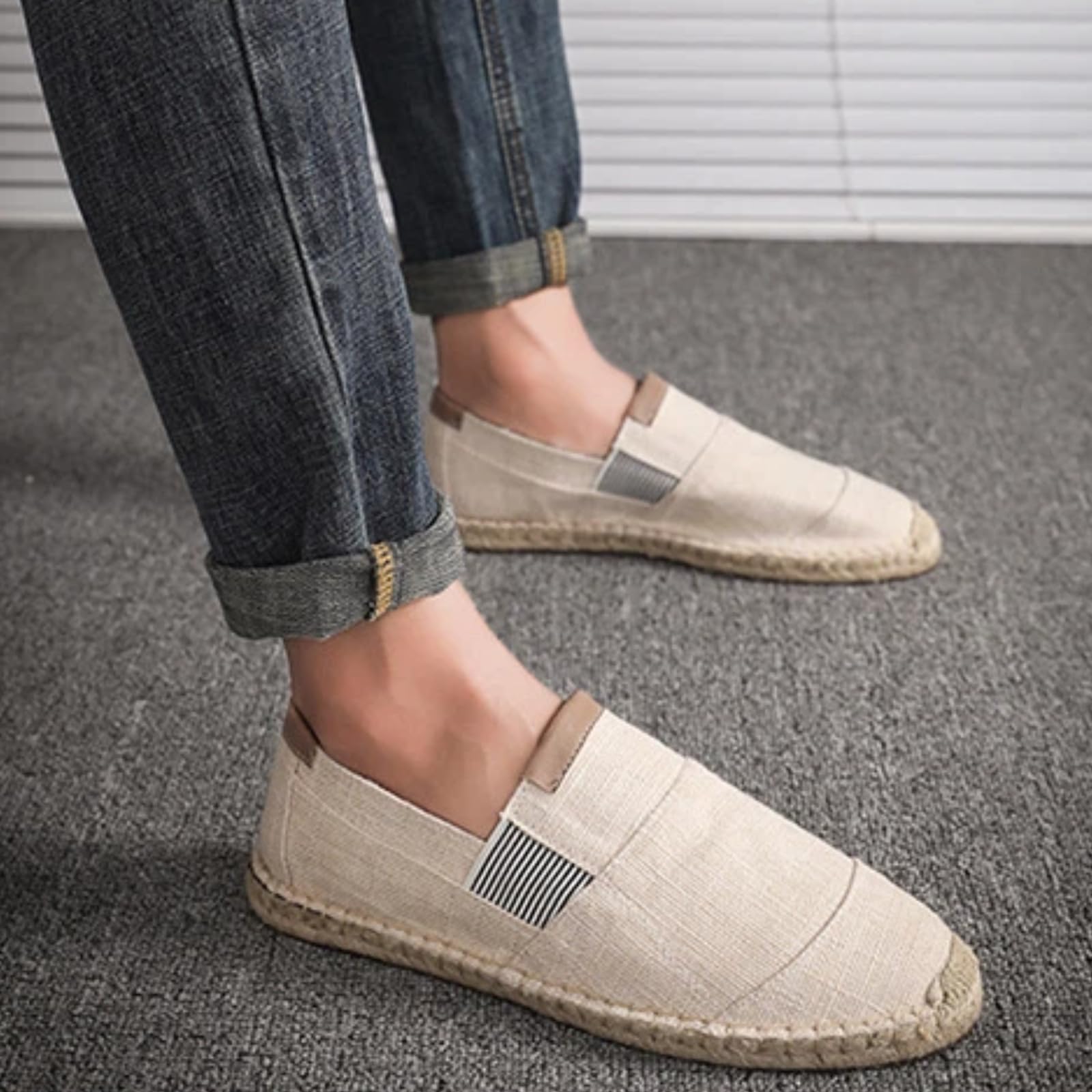 Scarpe Uomo Lino Tela Espadrille Pescatore Casual | Tela lino forma tomaia leggera. Modello piatto adatto alla spiaggia, spostamenti quotidiani e svago weekend.
