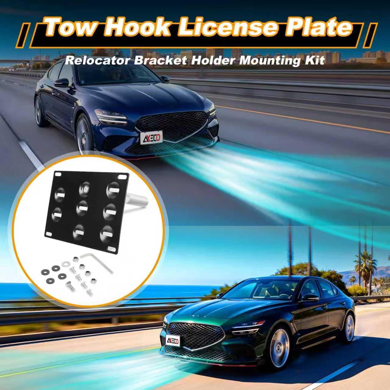 No Drilling Front Bumper Tow Hook License Plate Relocator for Genesis G70 G80 Tag Offset (Part#09147-3M000) Street Legal