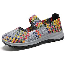 Women Woven Elastic Walking Shoes Comfortable Mary Jane Slip on Flats Sneakers Lightweight Breathable