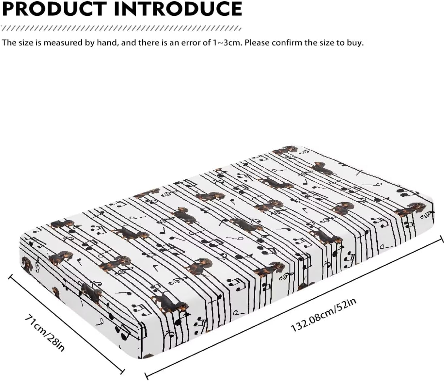 Music Dachshund 1 Pack Fitted Mini Crib Sheet 52" x 28", Soft Breathable Neutral Portable Sheet, Gray Star/Zigzag, for Boys and Girls, Fits Most Pack N Play Mattresses