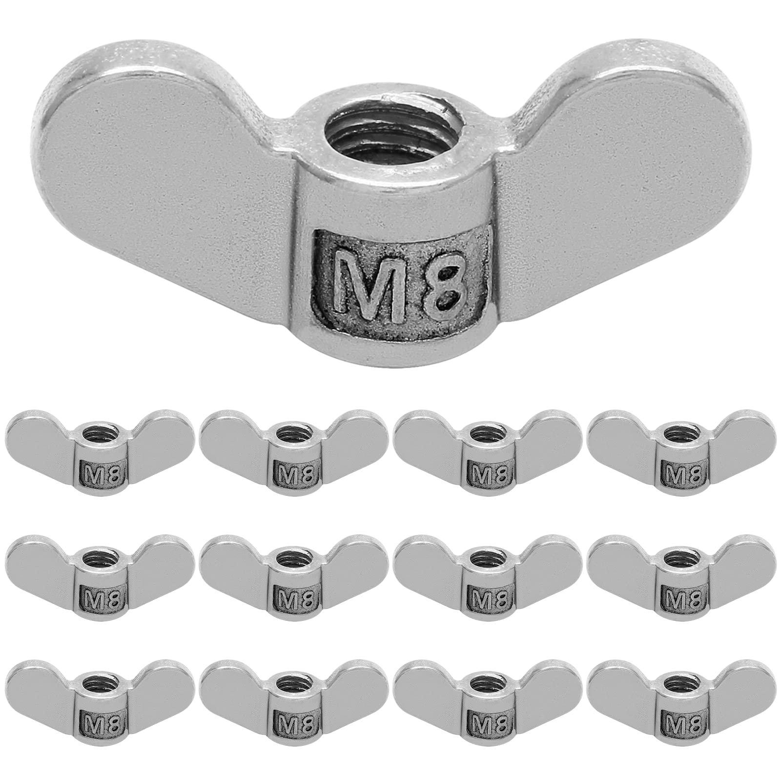 Auvotuis 12Pcs M8 Wing Nuts 304 Stainless Steel Butterfly Nut Hand Twist Fasteners Hardware Parts (1/4 Inch)