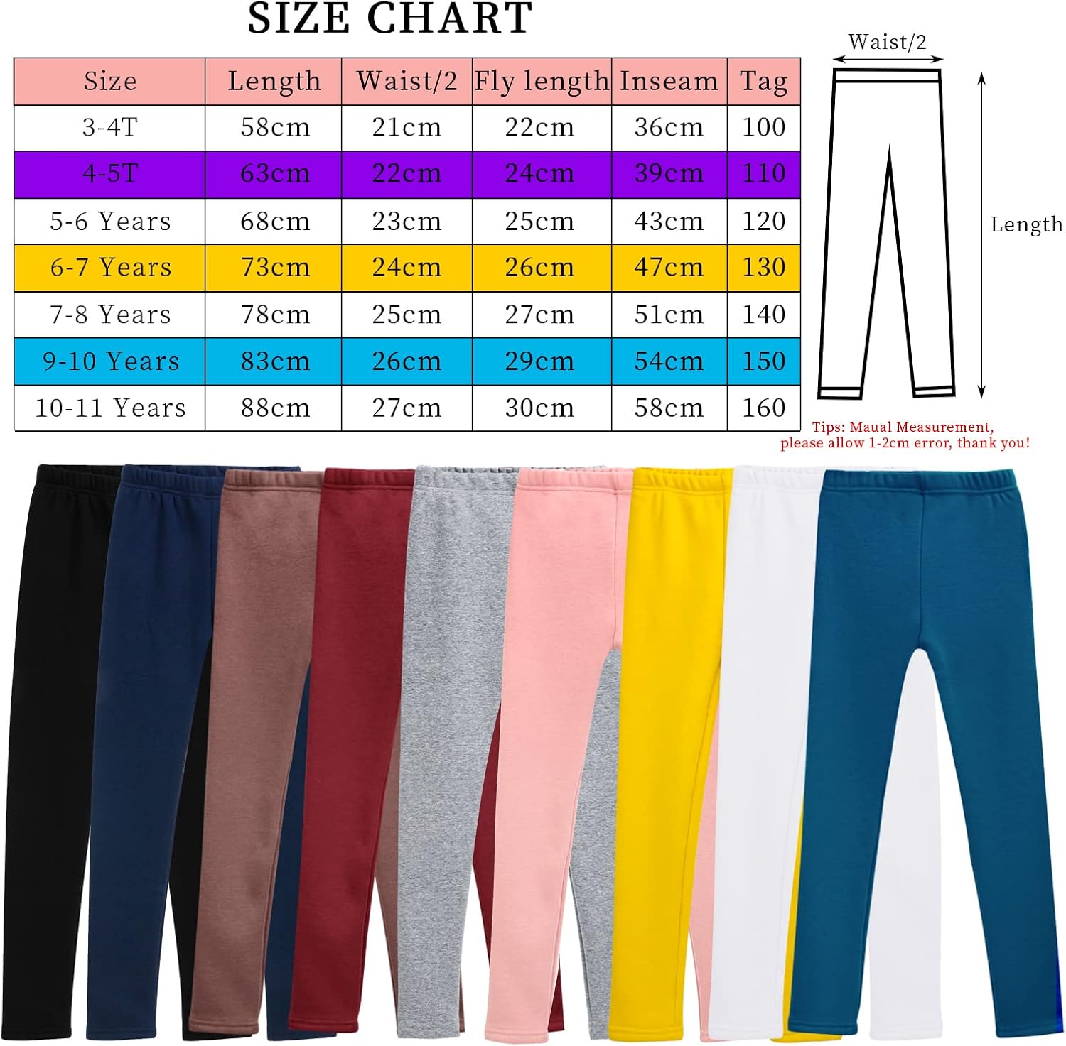 BOOPH Girls Winter Leggings Fleece Lined Toddler Kids Basic Full Length Pants: Clothing, Shoes & Jewelry