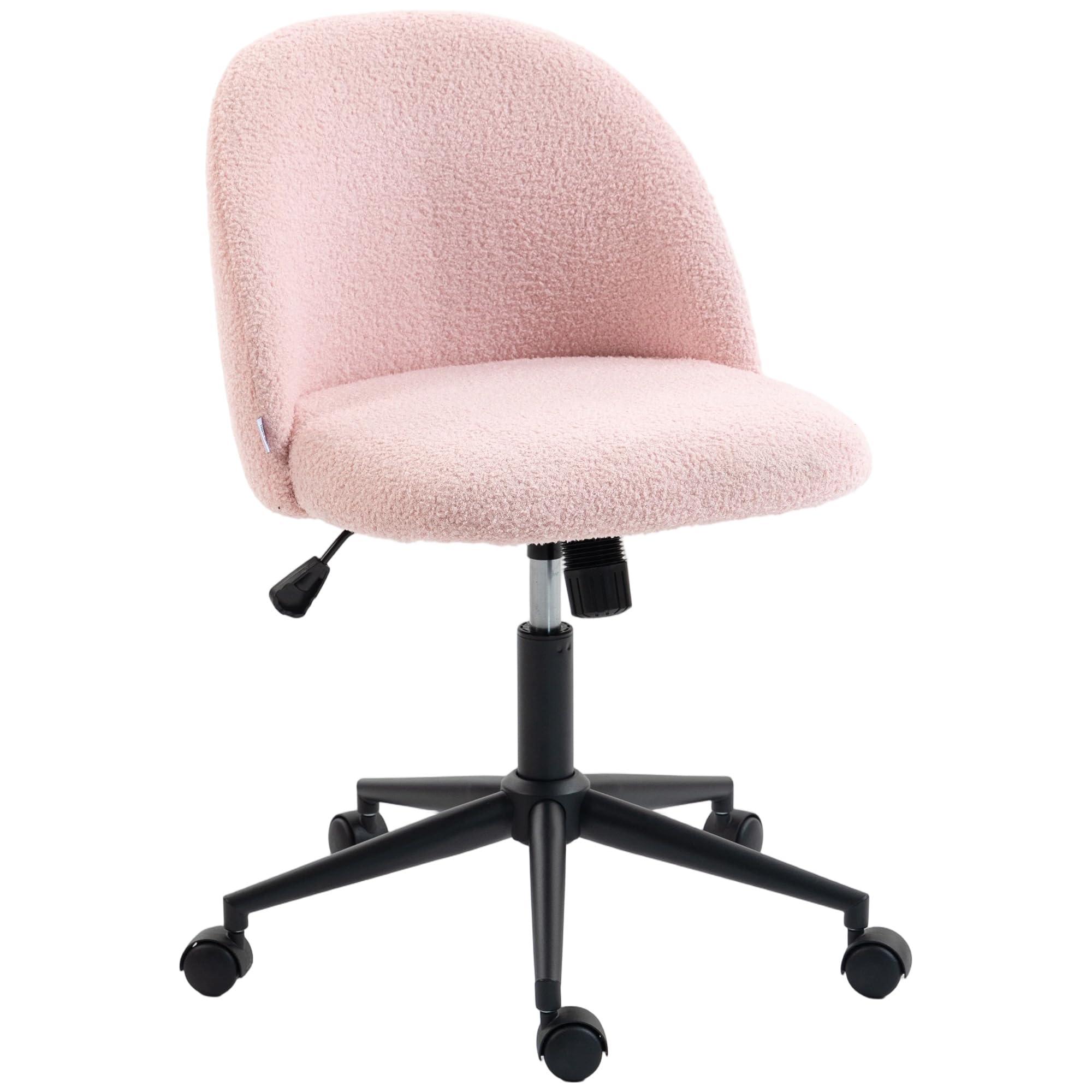 HOMCOM Computer Desk Chair Teddy Fleece Height Adjustable Wheels Light Pink