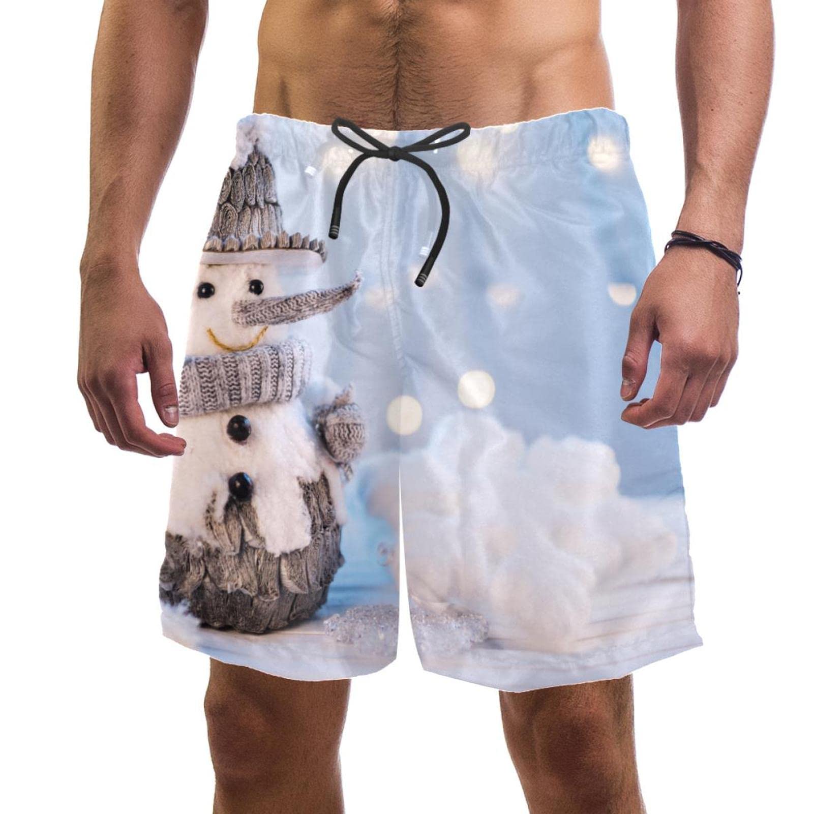 AxssjS Men’s Swim Trunks with Pockets Quick Dry Summer Beach Shorts 3D Print Christmas Snowman with Knitted Hat Scraft Boardshorts Casual Surf Shorts