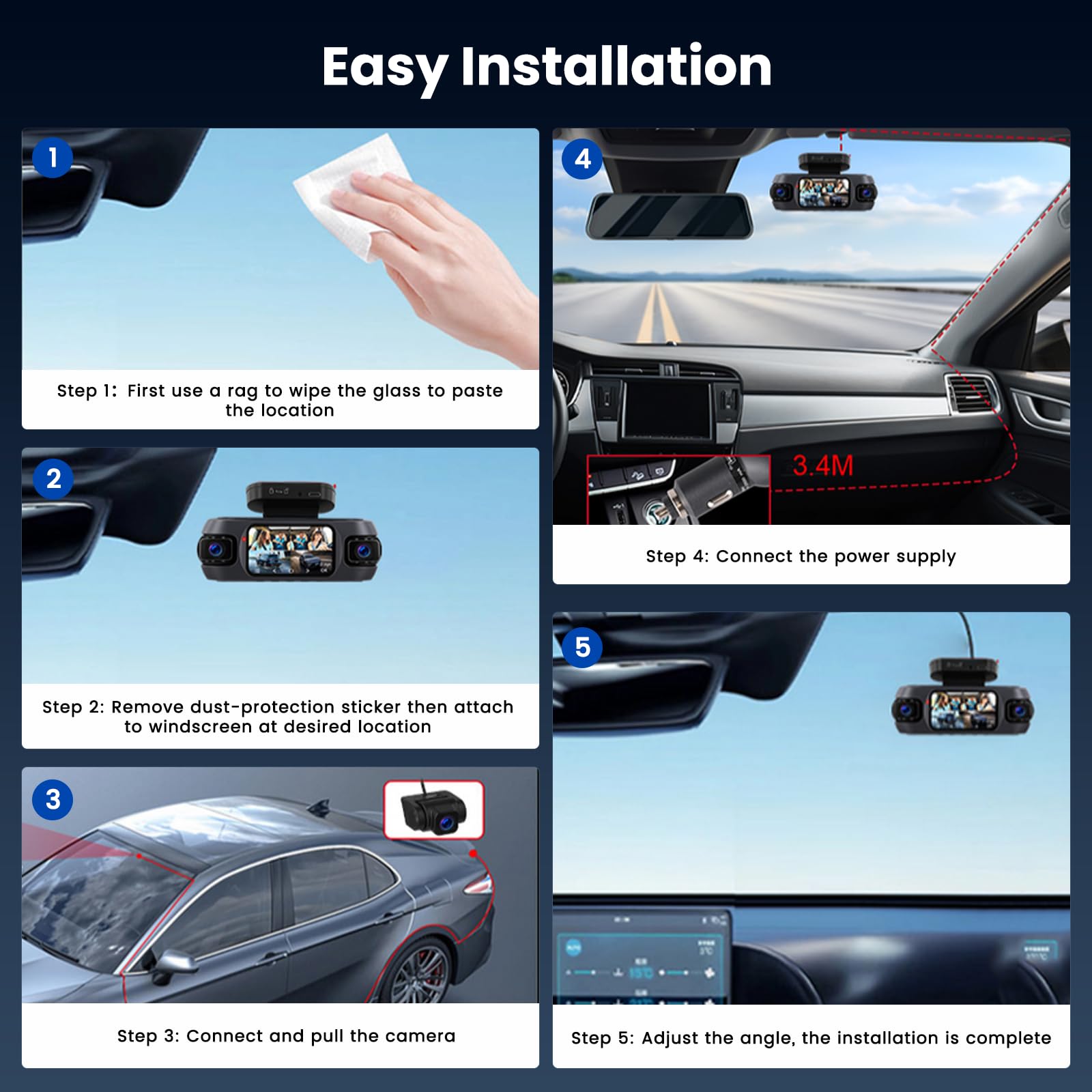 Dash CAM 4 Canales WiFi 4K Delantero Pantalla 3" 64GB | GPS. G-Sensor. Bucle. BSD. Visión Nocturna. Monitor Aparcamiento 24h