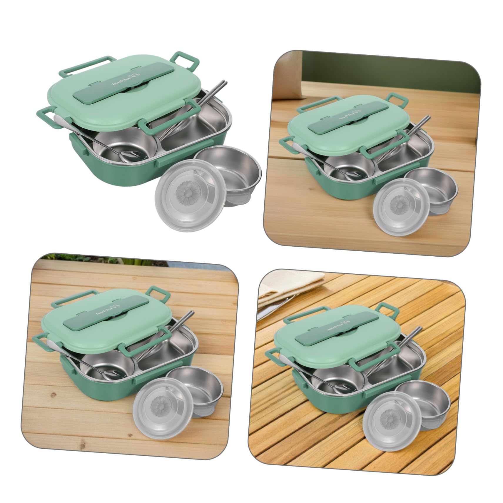 Fiambrera Acero Inoxidable Infantil 1500ml Verde con 4 Compartimentos | Taper de Acero Inoxidable con Tapa, Caja de Refrigerio Bento, Bento Box, Loncheras para Decoracion Colegio