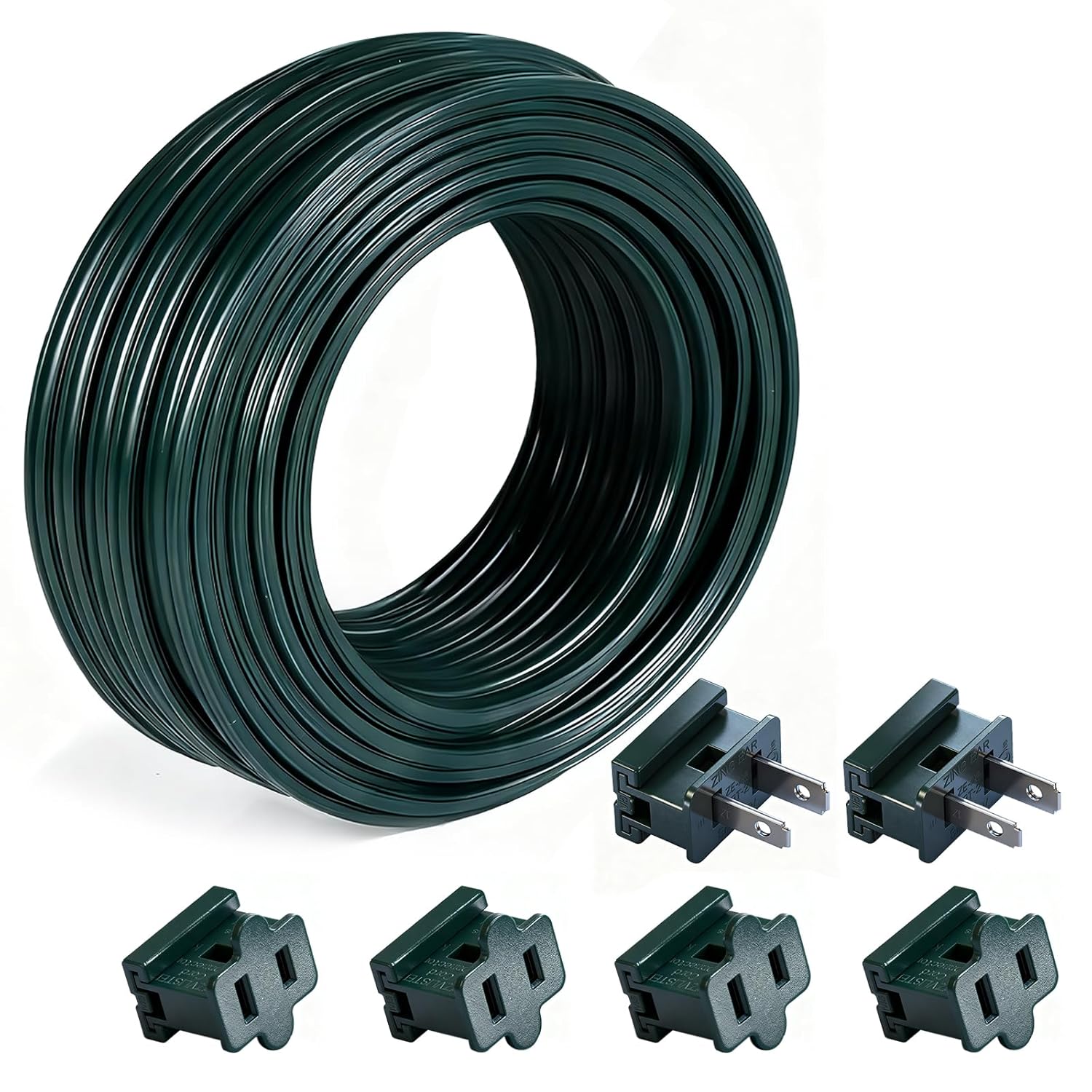 250FT SPT-2 Christmas Electrical Wire - with 4 Vampire Plugs, Heavy-Duty 18 Gauge Low Voltage Cable for Large Holiday & Commercial Lighting, Flexible Green 18/2 Lighting Extension Wire