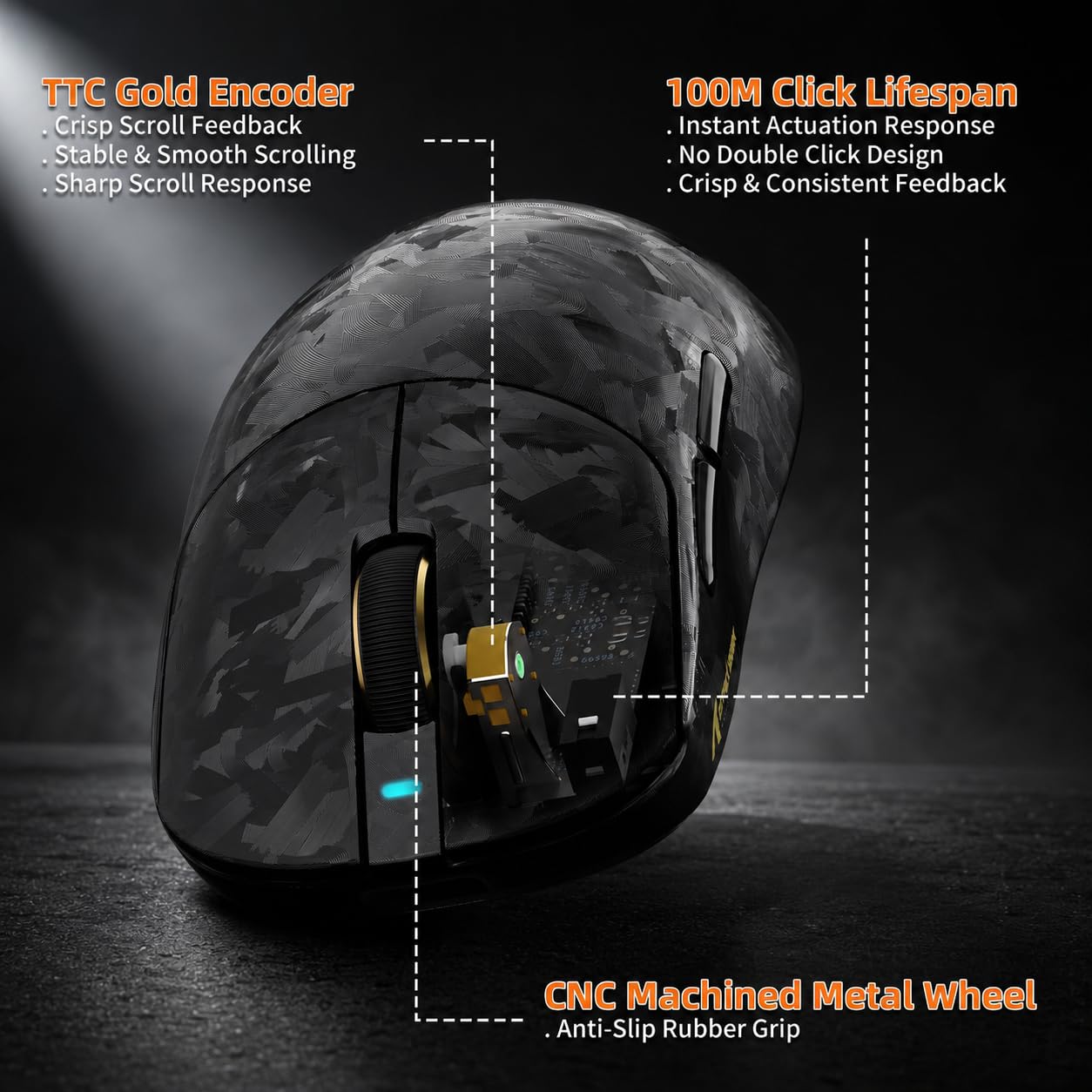 ATTACK SHARK RS3 Ultra Mysz Carbon Fiber & C06 Ultra Kabel-Czarny B | Podwójna Częstotliwość Odświeżania 8000 Hz, Sensor PAW3955MAX, MCU Nordic 54L15, Do 52 000 DPI, 20 000 FPS, Ultralekka 63g