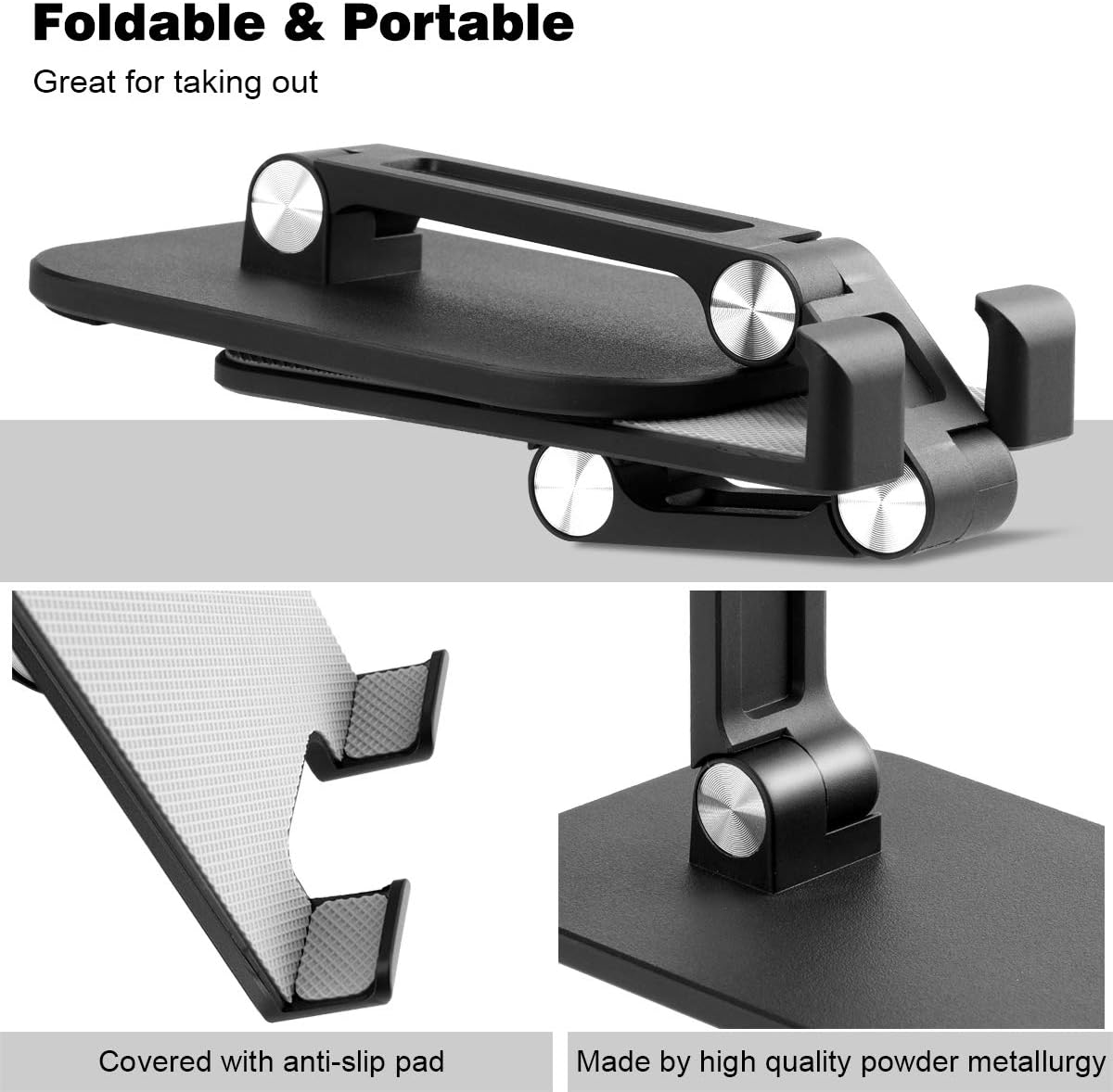 B-Land Desk Phone Holder, Angle Height Adjustable Cell Phone Stand, Universal Desktop Phone Stand Tablet Stand Compatible with iPhone 12 Pro MAX Samsung Galaxy S10 9 & Tablets (Black)