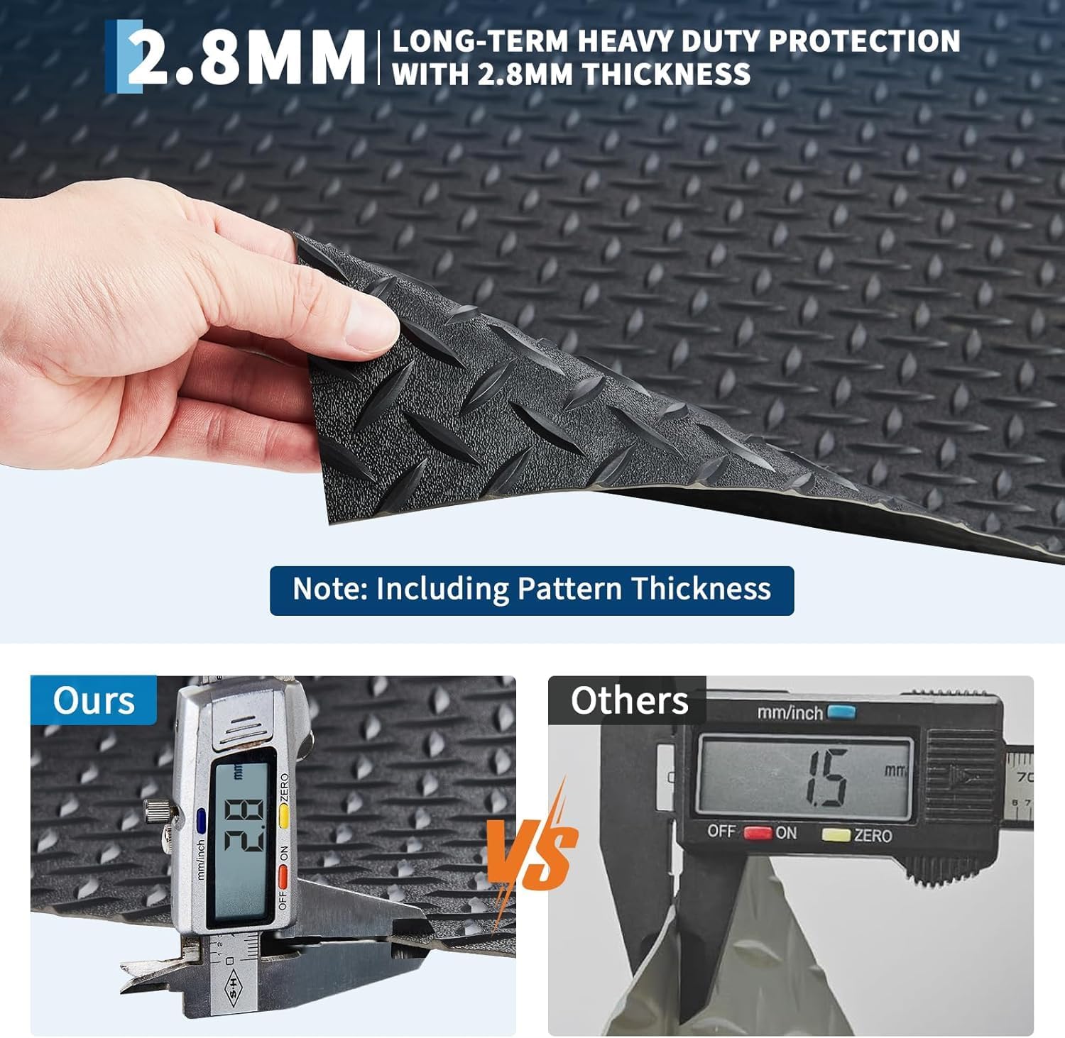 4X10 FT Garage Floor Mat, 2.8Mm Thick Diamond Plate PVC Rubber Roll, Slip-Resistant Protection for Garage, Warehouse, Gym, Trailer, and SUV Use​​
