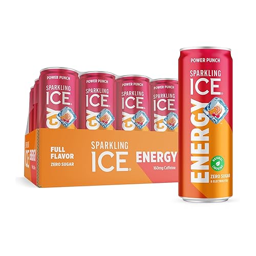 Sparkling Ice +ENERGY Power Punch Agua con gas. Bebidas energéticas con vitaminas y electrolitos, cero azúcar, latas de 12 onzas líquidas (paquete