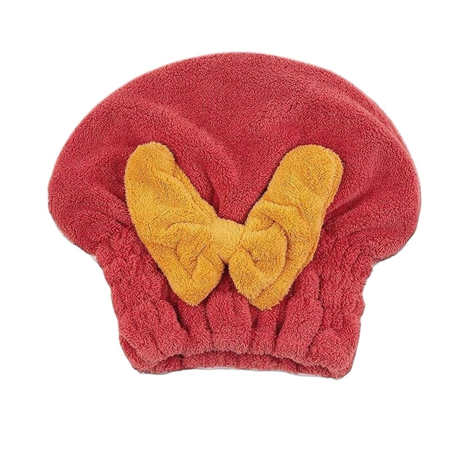 LUYSGBXR Hair Towel Drying Hair Caps For Women Girls Quick Dry Towel Turban Hat Bathing Soft Wrap With Butterfly Bow(Red)