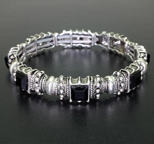 Miniatura 3 de Falari Pulsera elástica de plata antigua de cristal acrílico vintage