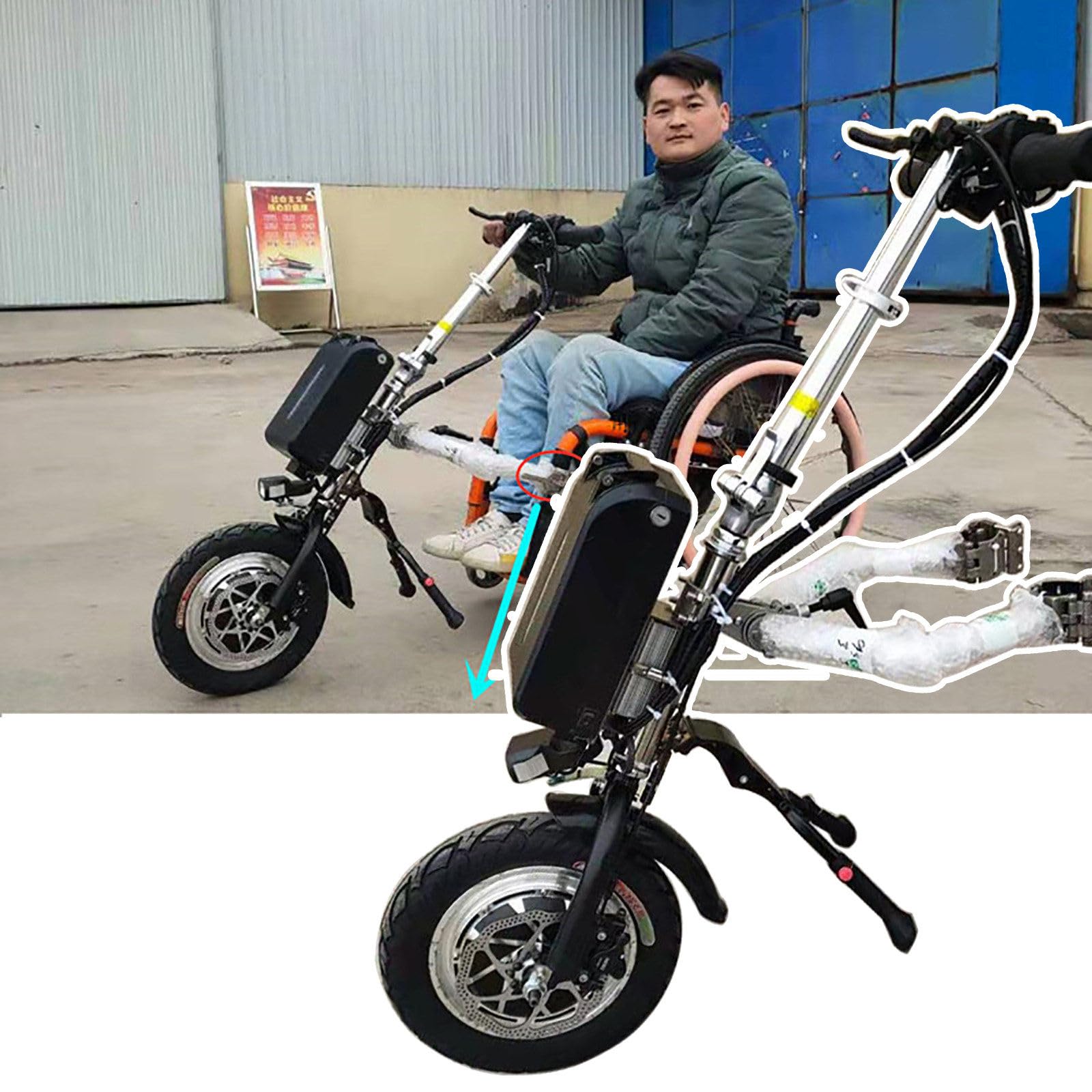 500W Wheelchair Pull Device, Electric Handcycle Wheelchair Attachment, with Front Light, Shock Absorber System, Tweeter, 48V 15 Ah/17 Ah Battery, 3 Speed, Range 60/70 Km,B17Ah