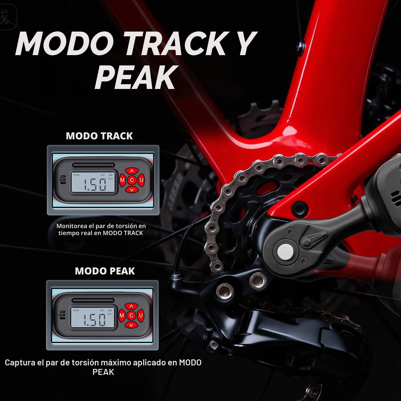 Llave Dinamométrica Digital 1/4", Juego de Llaves para Bicicleta 1.5-30 Nm, Acero S2, Precisión ±2%, Incluye Llaves de Freno 8/10mm, Extensión y Vasos para MTB/Carretera