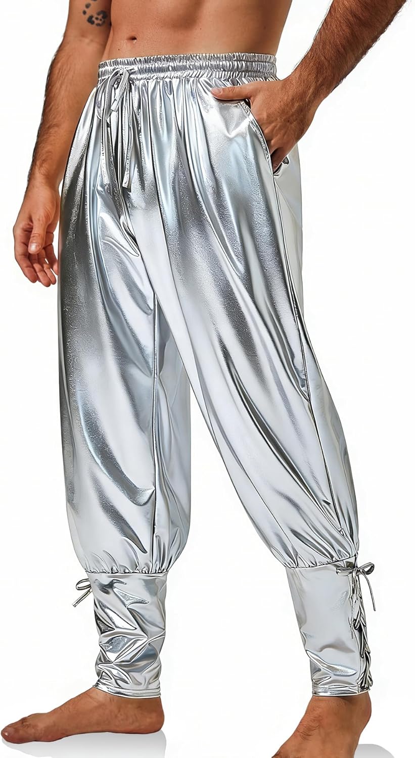 Runcati Mens Medieval Ankle Pants Renaissance Viking Pirate Lace Up Tapered Halloween Linen Costume Trousers
