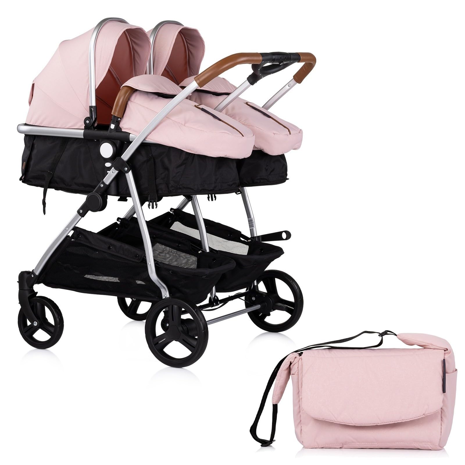 DUO SMART Cochecito para gemelos o niños de edades cercanas ancho 79 cm Rosa sin cosy