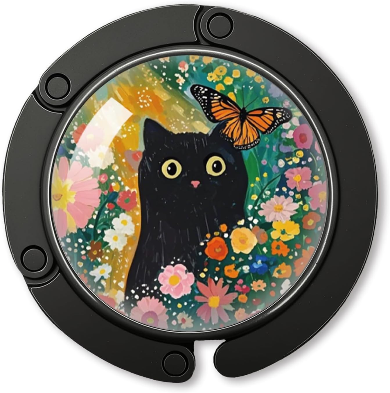YAZMEEN Spring Black Cat Foldable Purse Hook for Table, Watercolor Black Cat Flowers, Women's Handbag Hanger Holder, Portable Purse Table Hanger, Funny Desk Hook Gifts for Mom Wife Sister Friend BFF