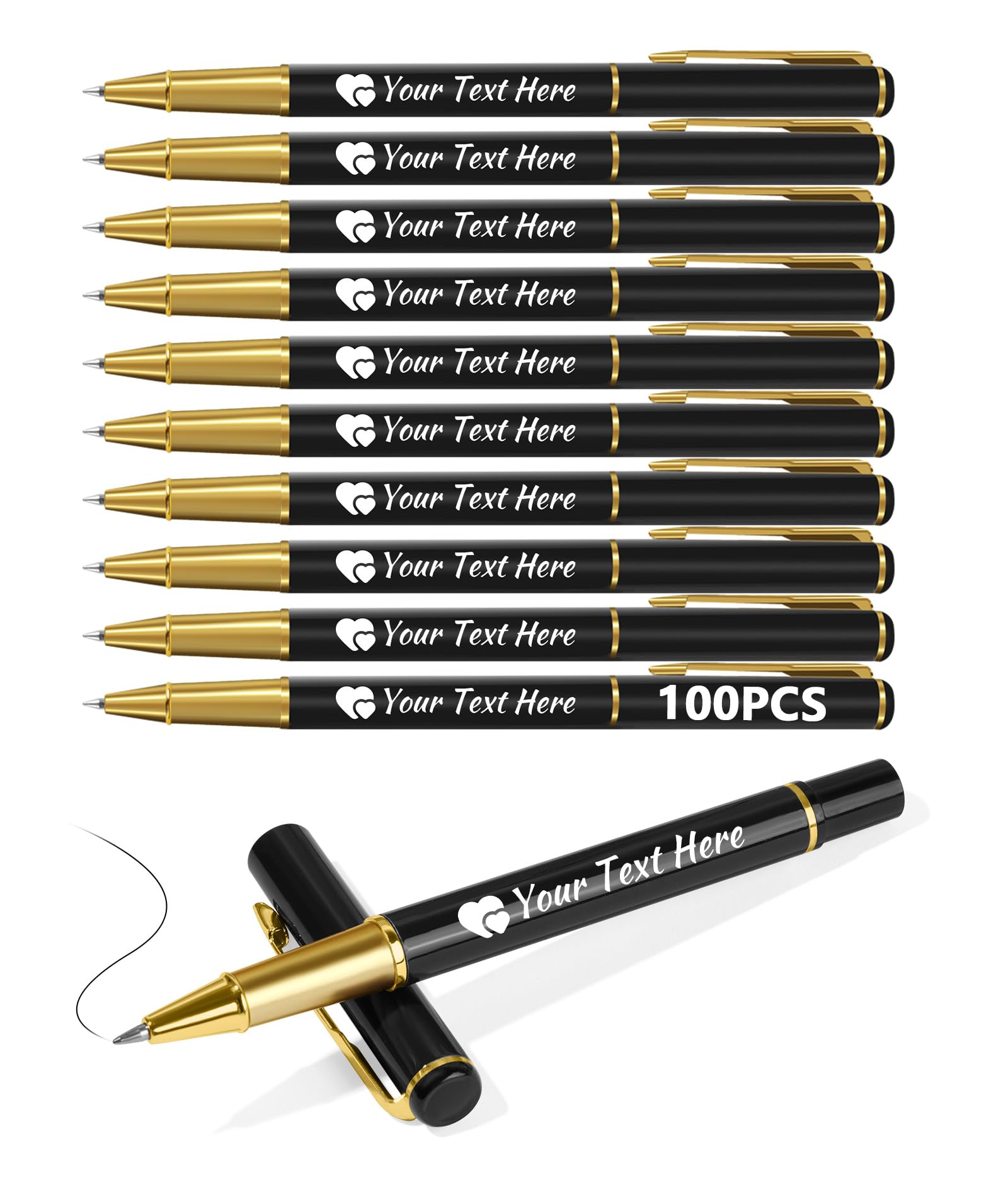 Customised Pens - Personalised Pens Bulk Pack Bussiness Ballpoint Pens with Free Engraving, Customisable Pens with Your Name, Text or Message, Perfect for Office/Students/Teacher/Lawyer,black,100 pcs